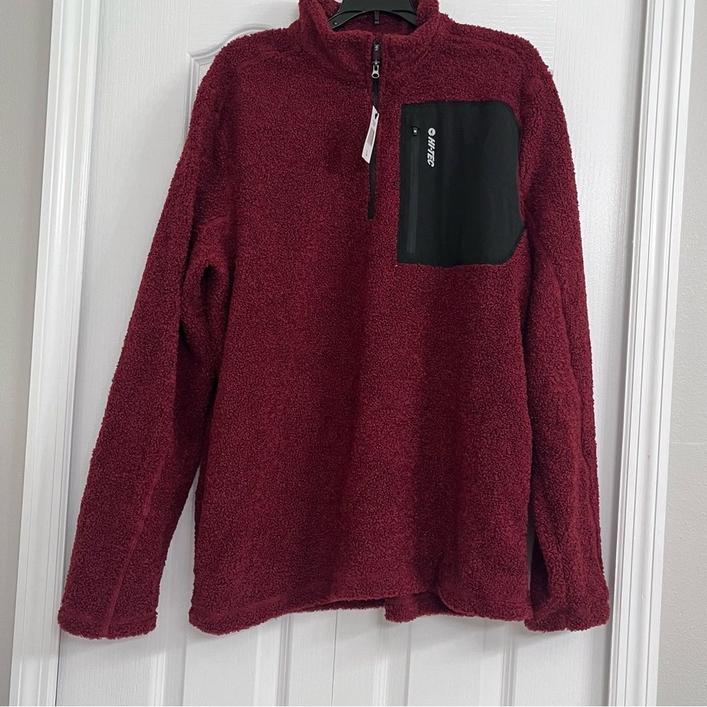 NWT Hi-Tec mens 1/4 zip reflective cozy cabincore fleece pullover red large